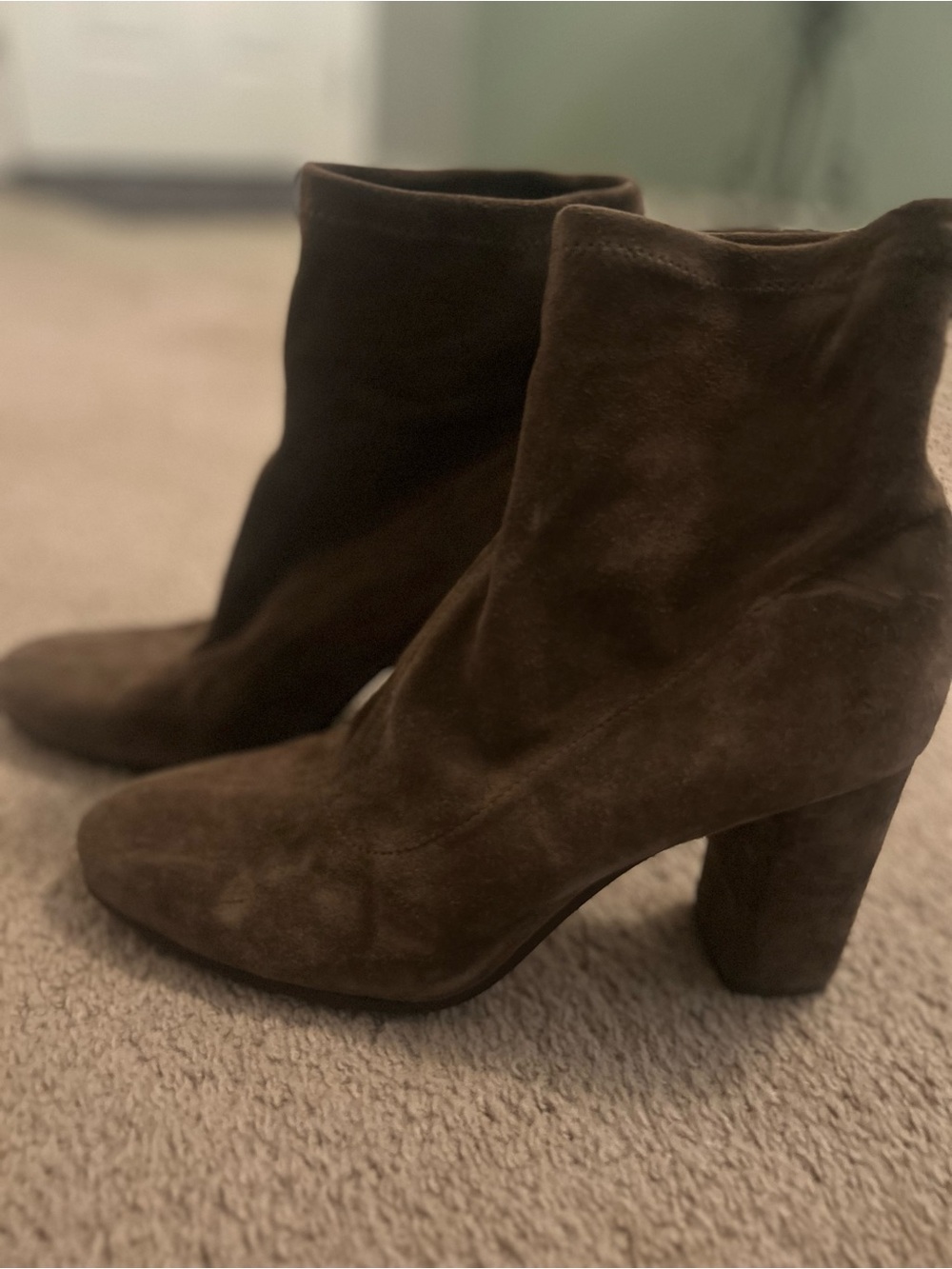 ANTONIO MELANI Dark Brown Suede Block Heel Ankle Boots